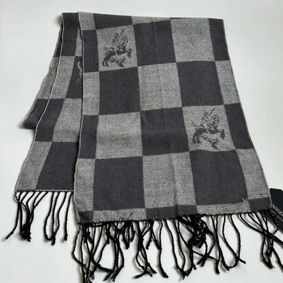 Burberry Grey Checkered Fringed Scarf - Picture 1 of 9